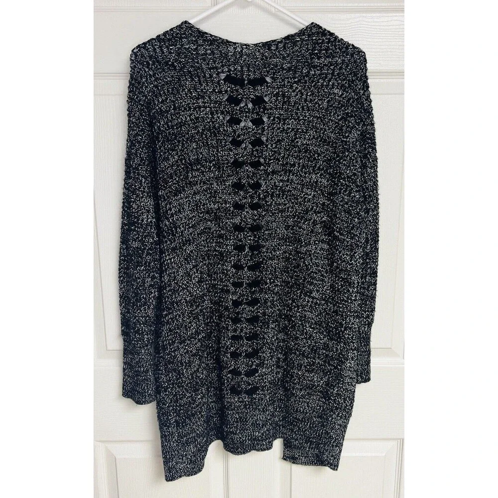Women’s “Dex” Open Front Knit Sweater Cardigan Size Small Black White Pockets